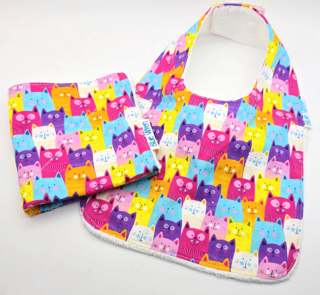 Baby Bib and Wash Cloth Cat Fabric Gift Set