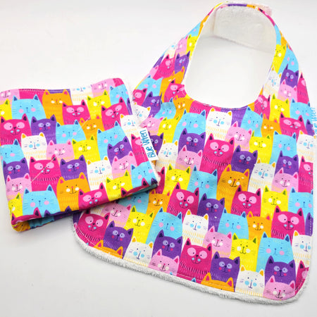 Baby Bib and Wash Cloth Cat Fabric Gift Set