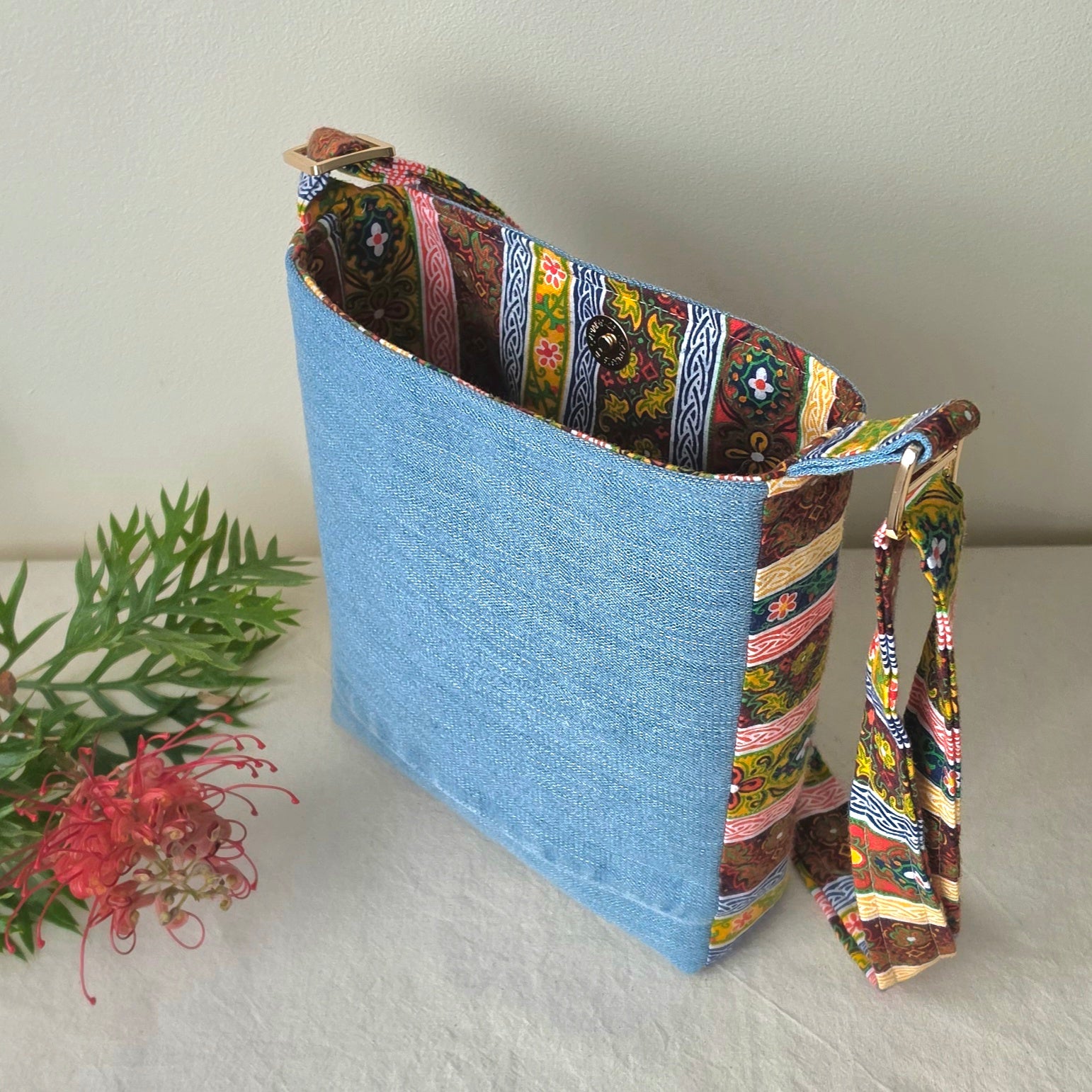Upcycled Crossbody Denim Jeans bag made with 100% Pre-loved fabrics