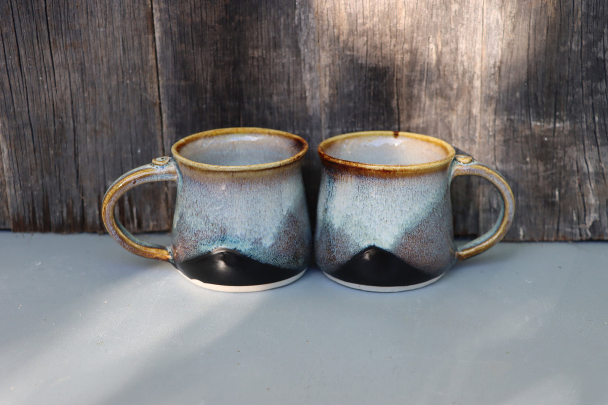 Hand Thrown Stoneware Coffee Mugs: Teadust Iron & Chun Glaze