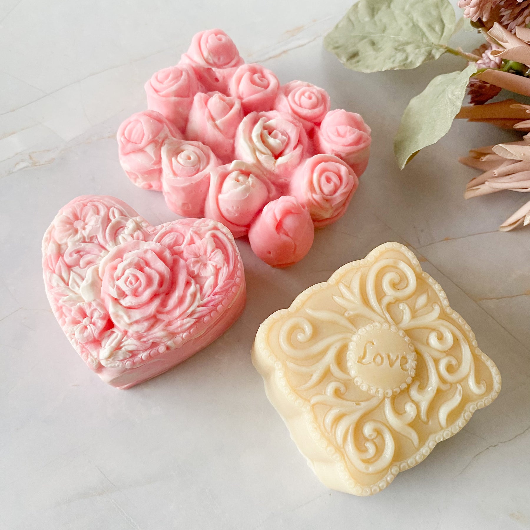 Handmade Hearts & Flower Buds Soap Bars | Valentine Day Soaps | Mother's Day Soaps