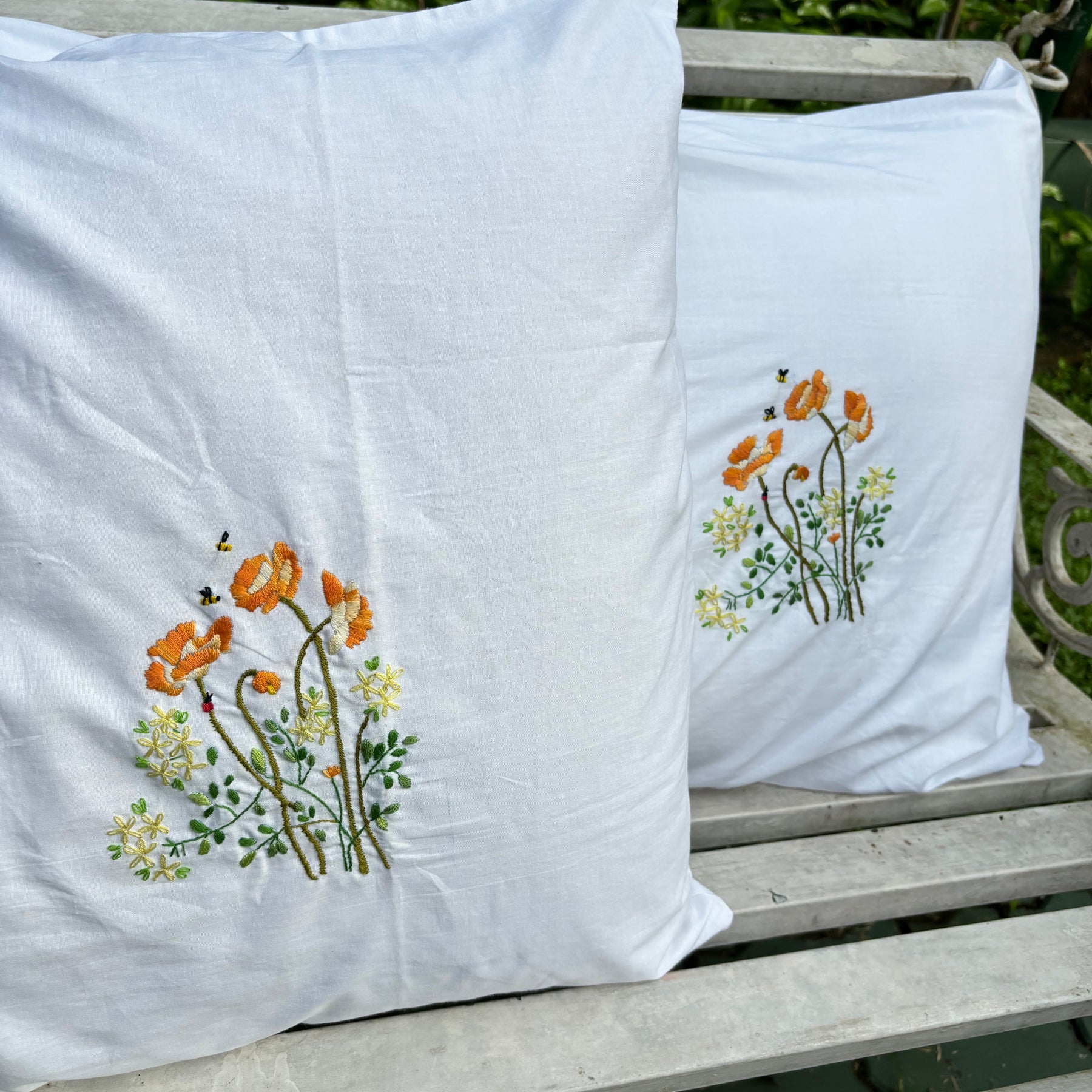 Set of 2 Hand Embroidered Floral Pillow Case 2