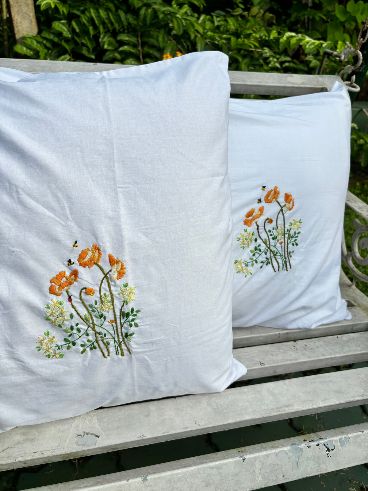 Set of 2 Hand Embroidered Floral Pillow Case 2