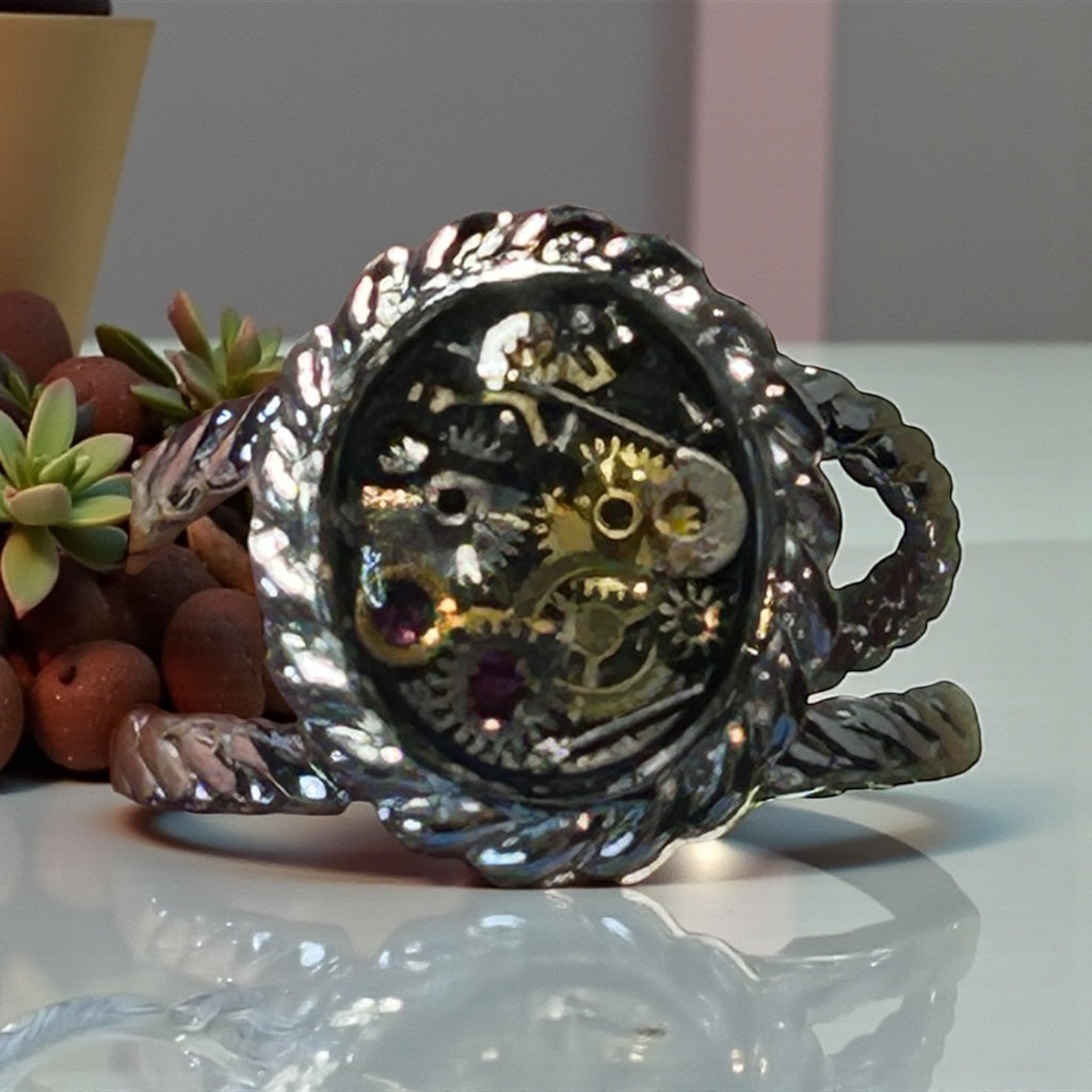 Steampunk watch parts Ladies Silver ring