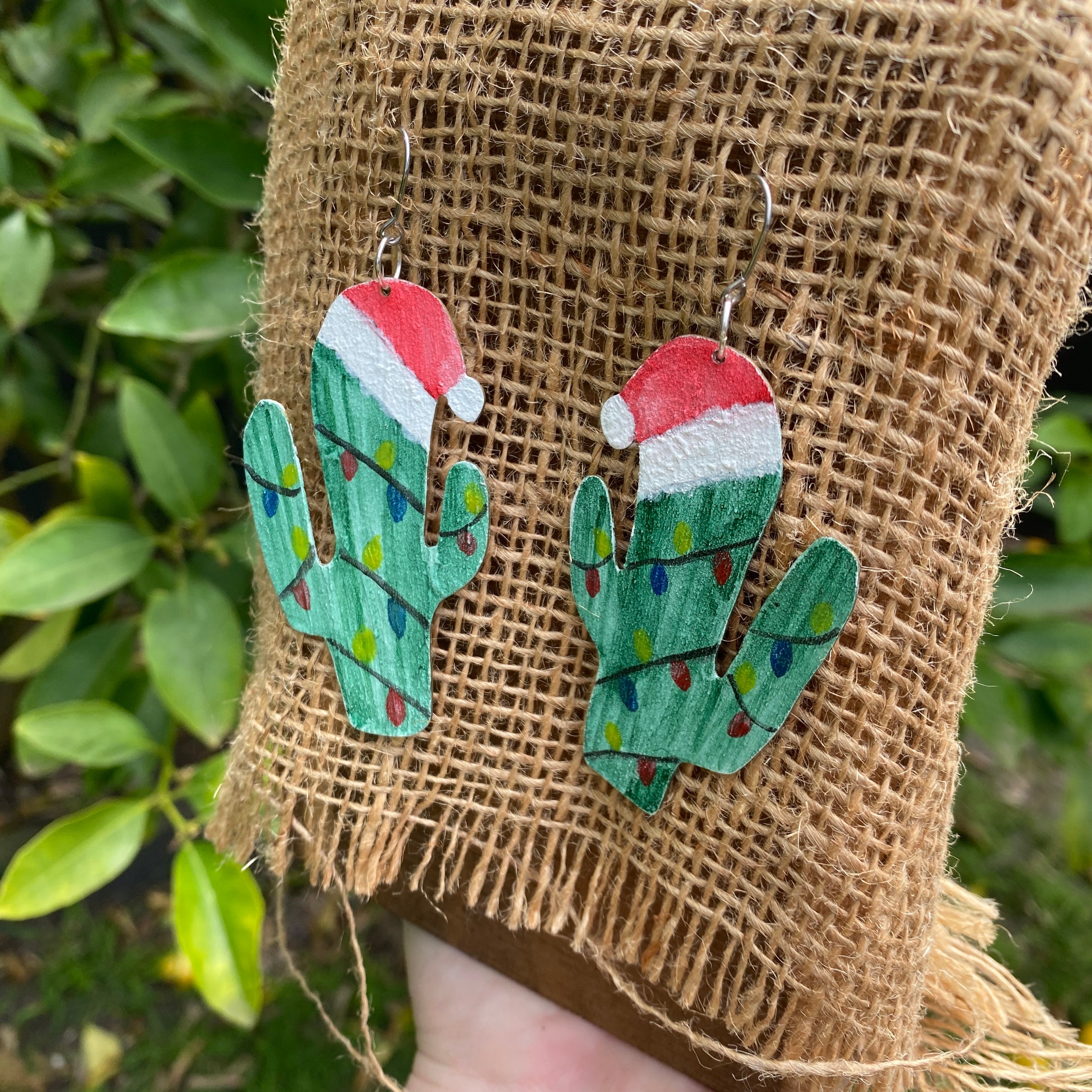 Christmas Cactus Earrings – Hand-painted Brass Jewellery