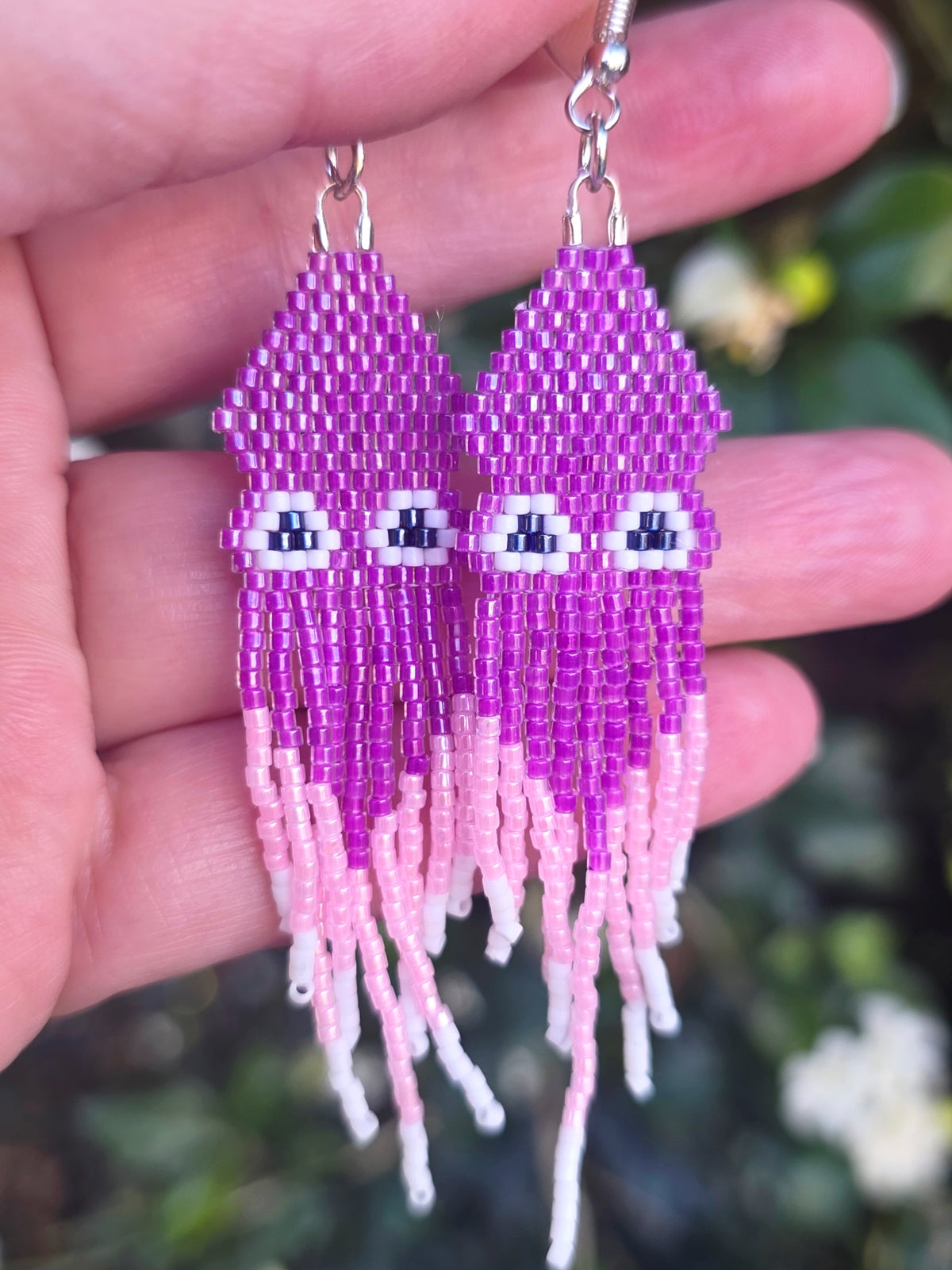 Beaded Purple Squid Dangle Earrings