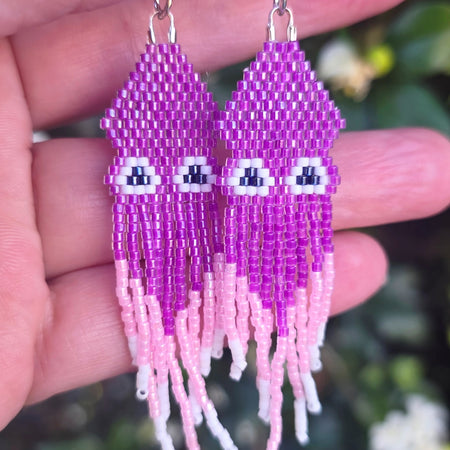 Beaded Purple Squid Dangle Earrings
