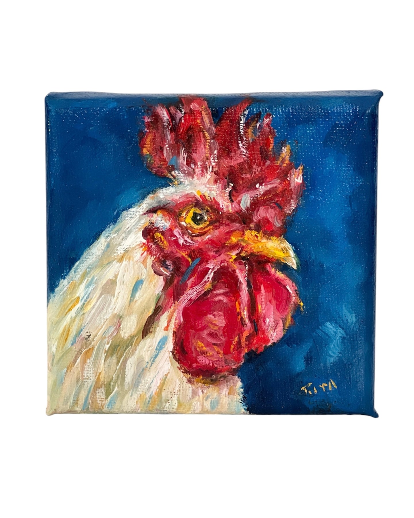 Original White Rooster Mini Oil Painting