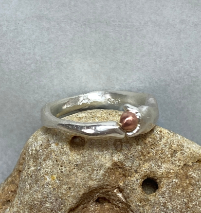 Seed Ring | Sand Cast Sterling Silver with Copper