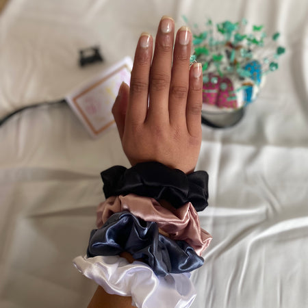 Handmade Satin Scrunchies – Elegant Neutral & Classic Colours Set of 4