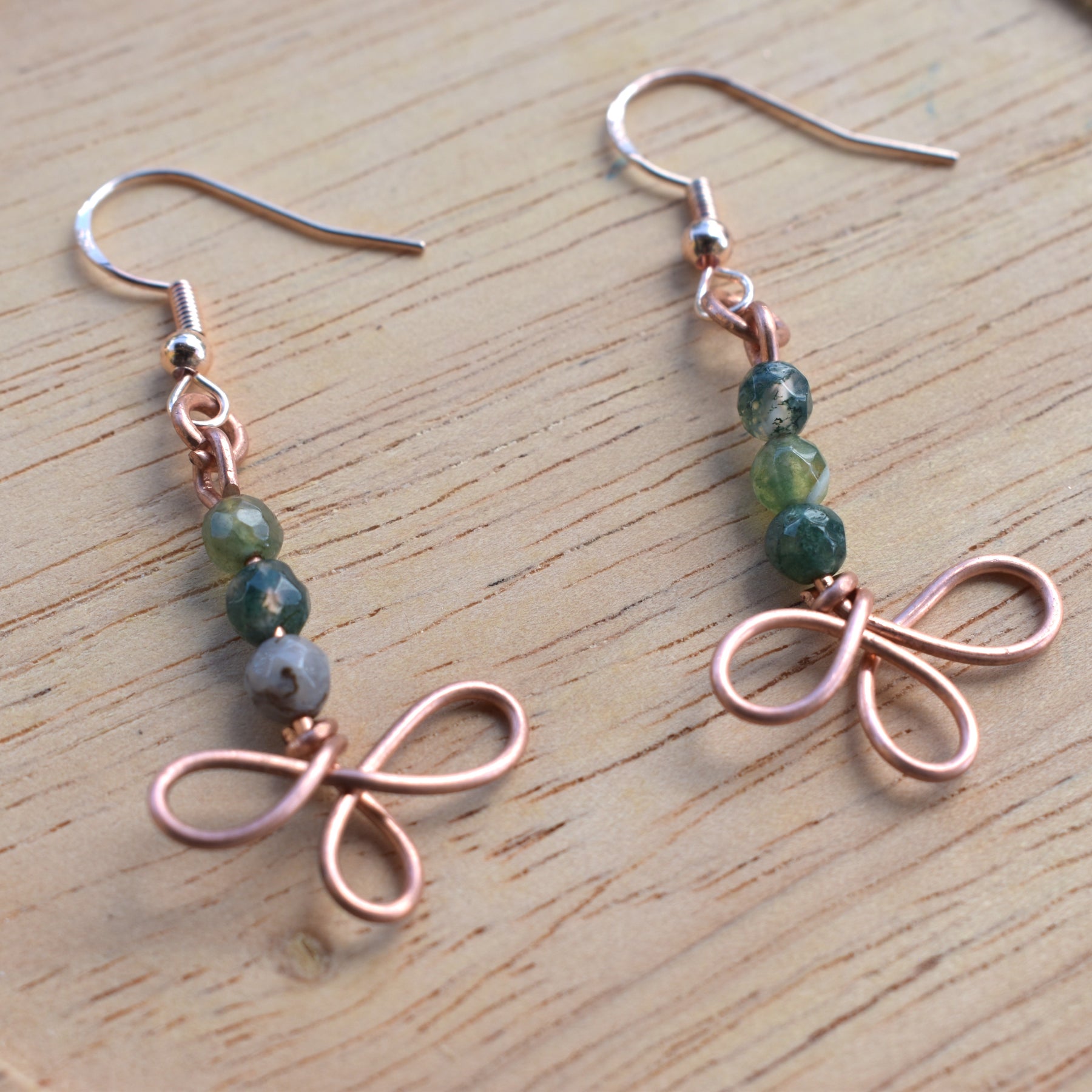 Forest Ribbon - Copper & Moss Agate Earrings