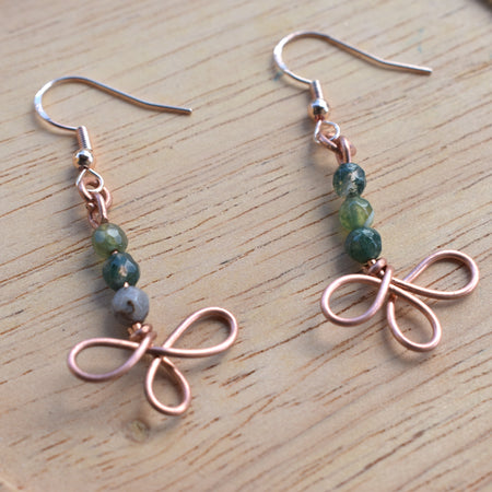 Forest Ribbon - Copper & Moss Agate Earrings