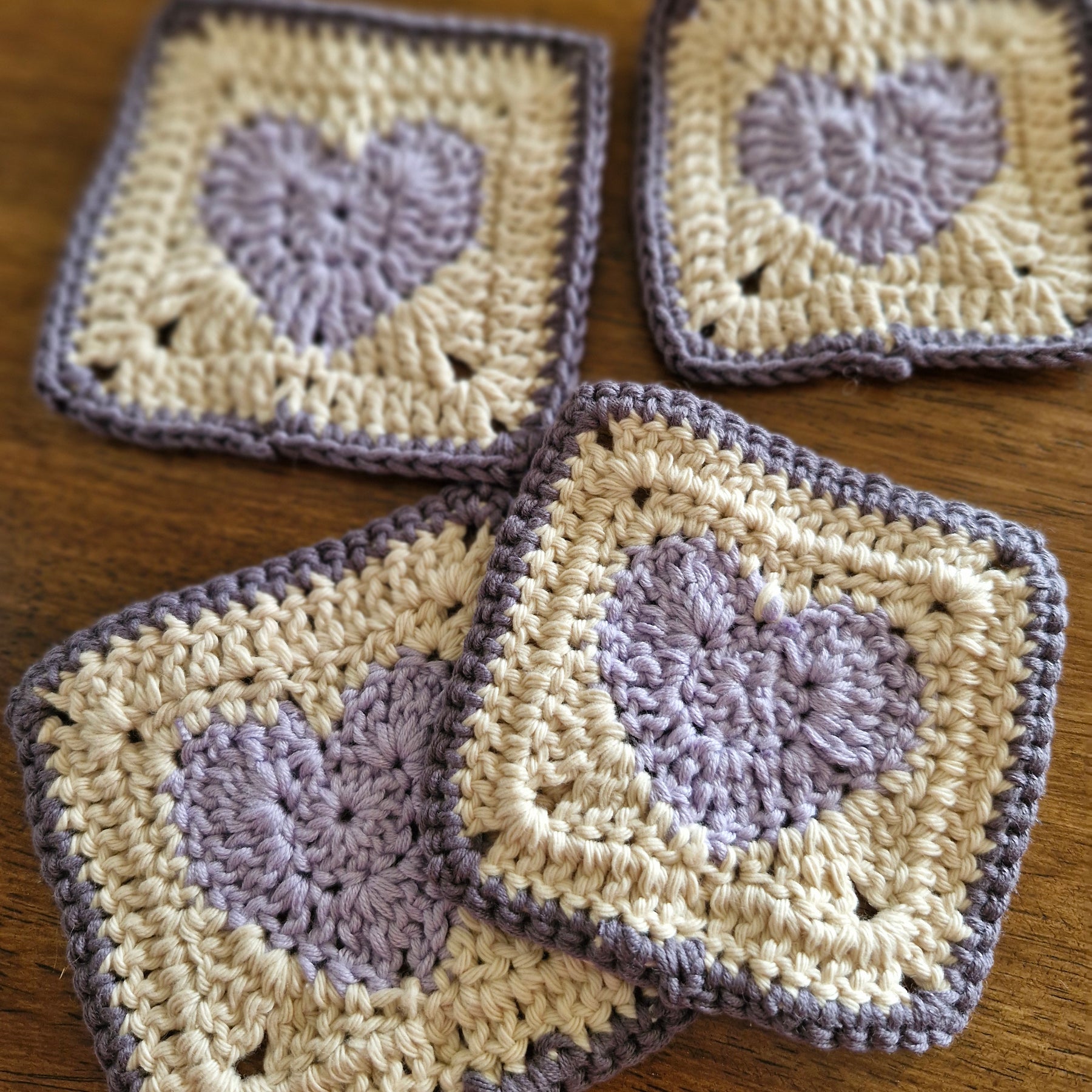 Handmade Crochet Lavender Heart Coasters