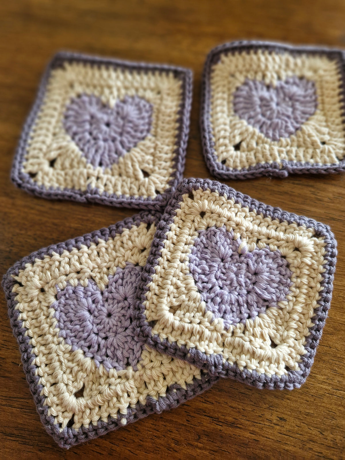 Handmade Crochet Lavender Heart Coasters