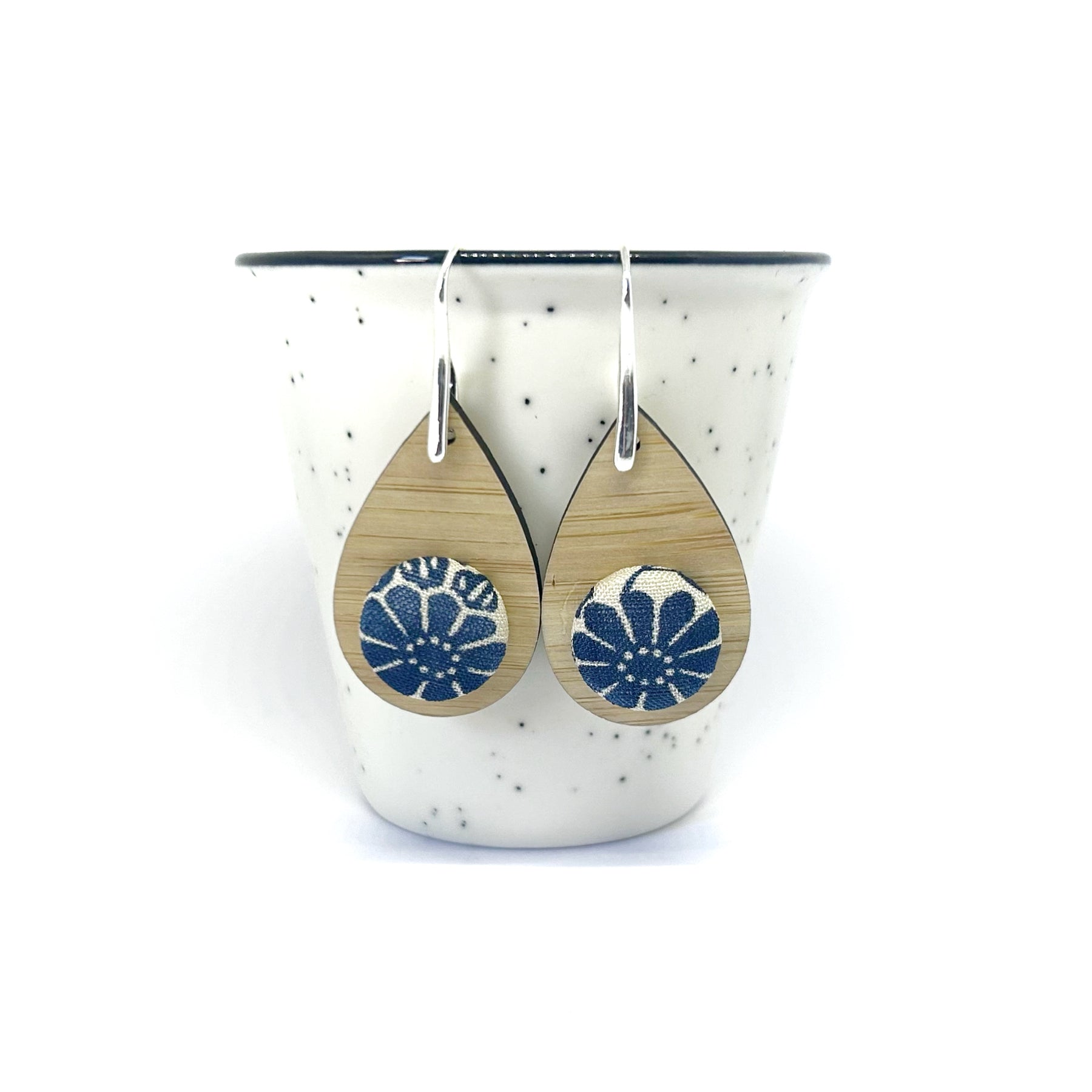 Kimono XL Tear Drop Earrings - Blue Daisy