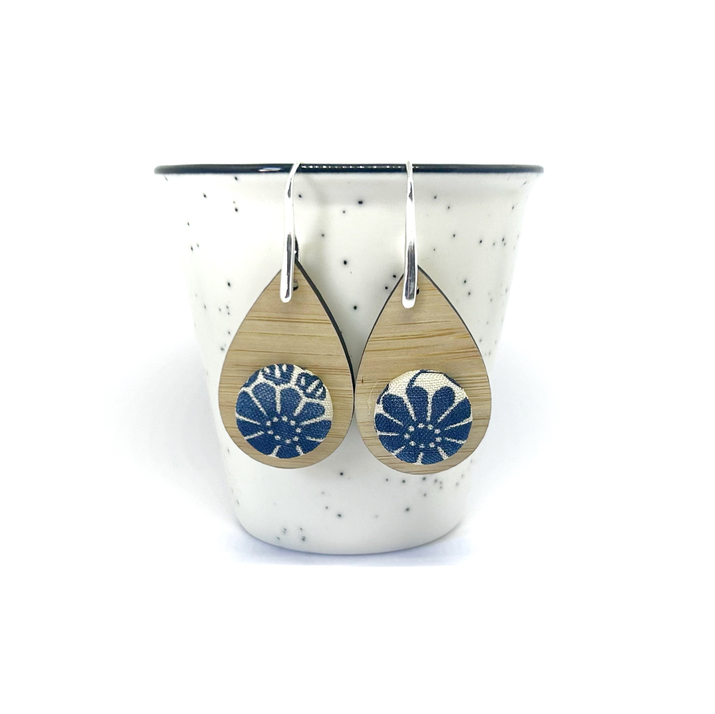 Kimono XL Tear Drop Earrings - Blue Daisy