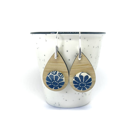 Kimono XL Tear Drop Earrings - Blue Daisy