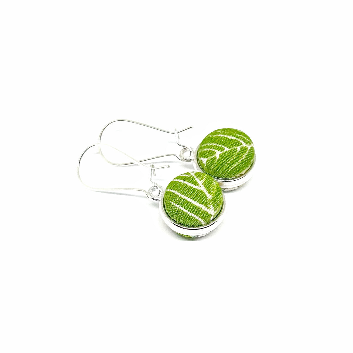 Double Sided Fabric Button Earrings - Green Ume Leaf
