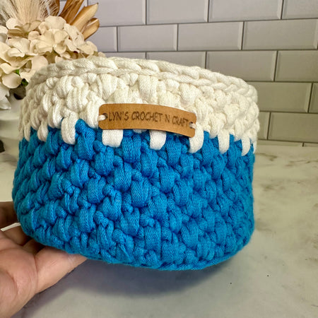 Handmade Blue and White Crochet  Basket
