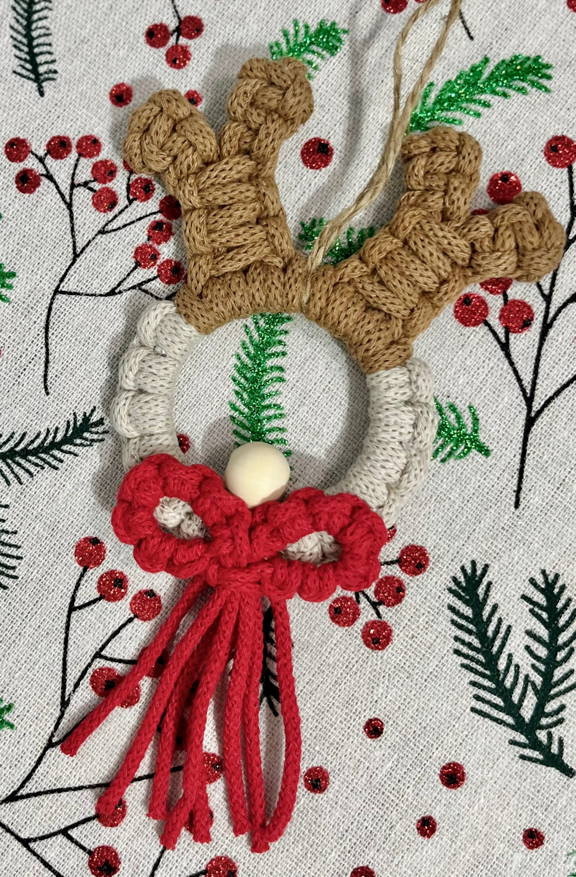 Macrame Christmas Decoration Ornament - Reindeer