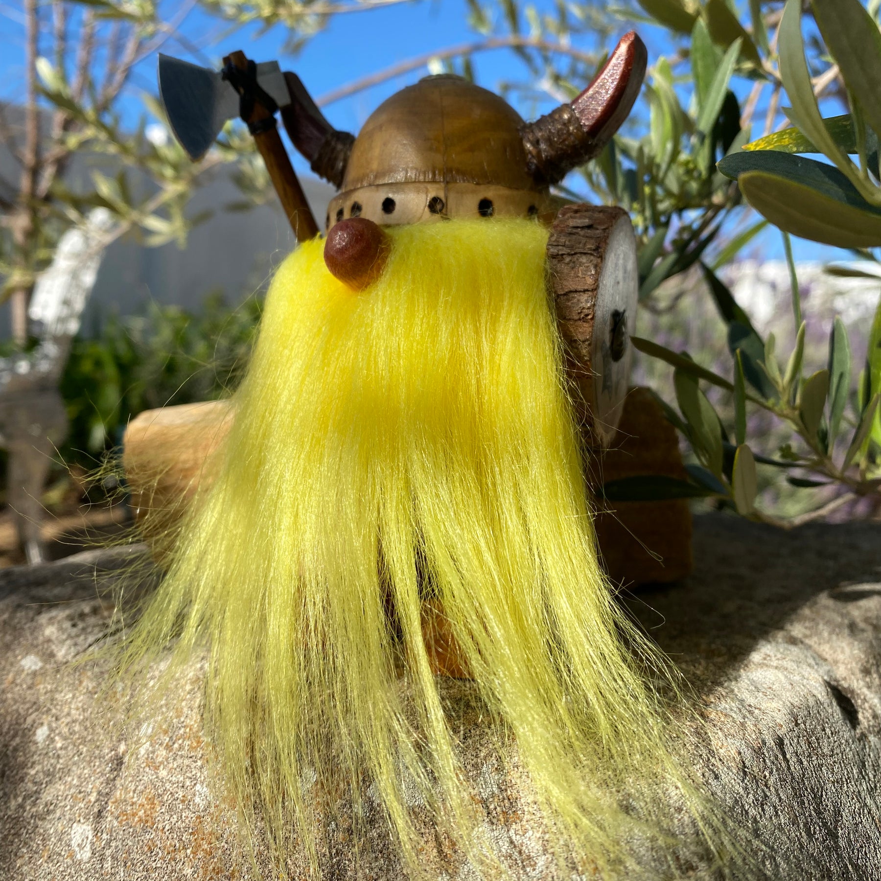 Handmade Wooden Viking Figure with Yellow Beard – Recycled Australian Timber Decor