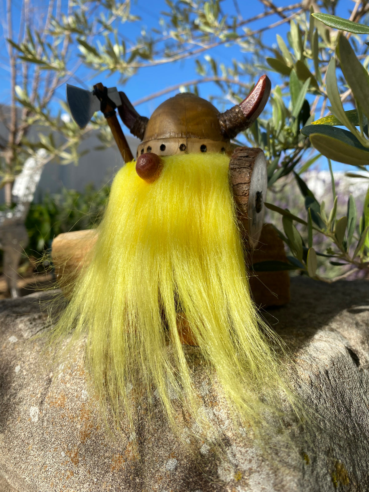 Handmade Wooden Viking Figure with Yellow Beard – Recycled Australian Timber Decor