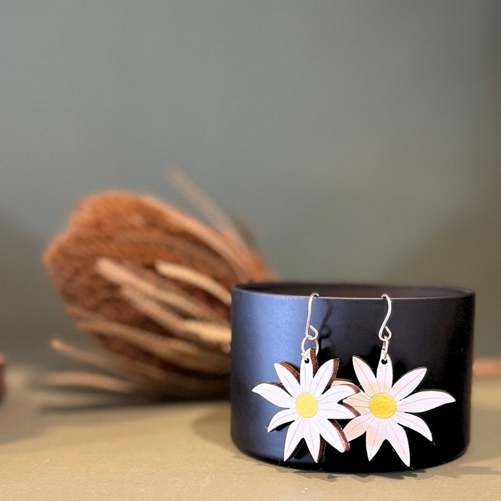 Australian Flannel Flower Hand Painted Earrings