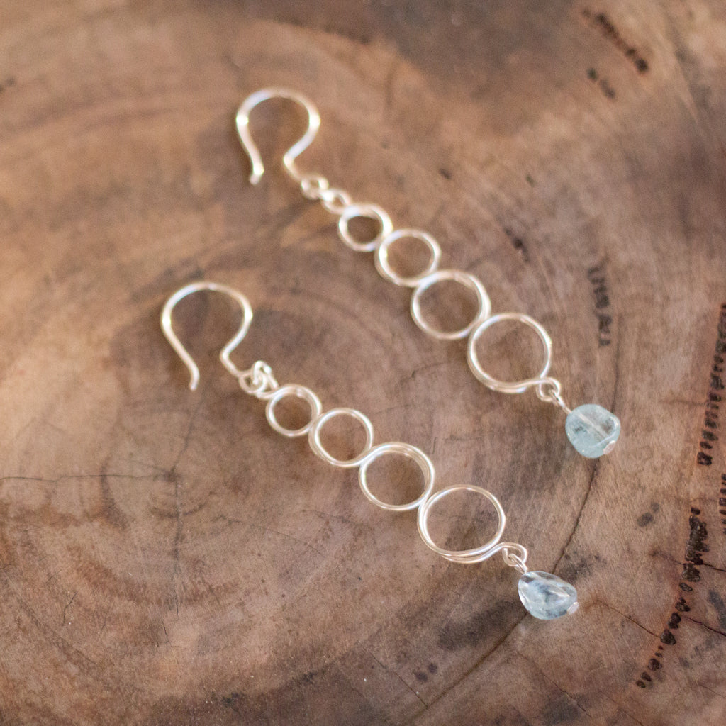 Natural Aquamarine Gemstone Silver Looped Earrings | Crystal Jewellery