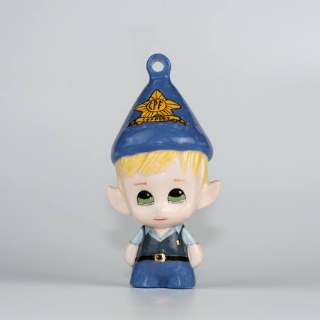 Handmade Porcelain Christmas ornament. One-of-a-kind. Dave, the Copper Elf.