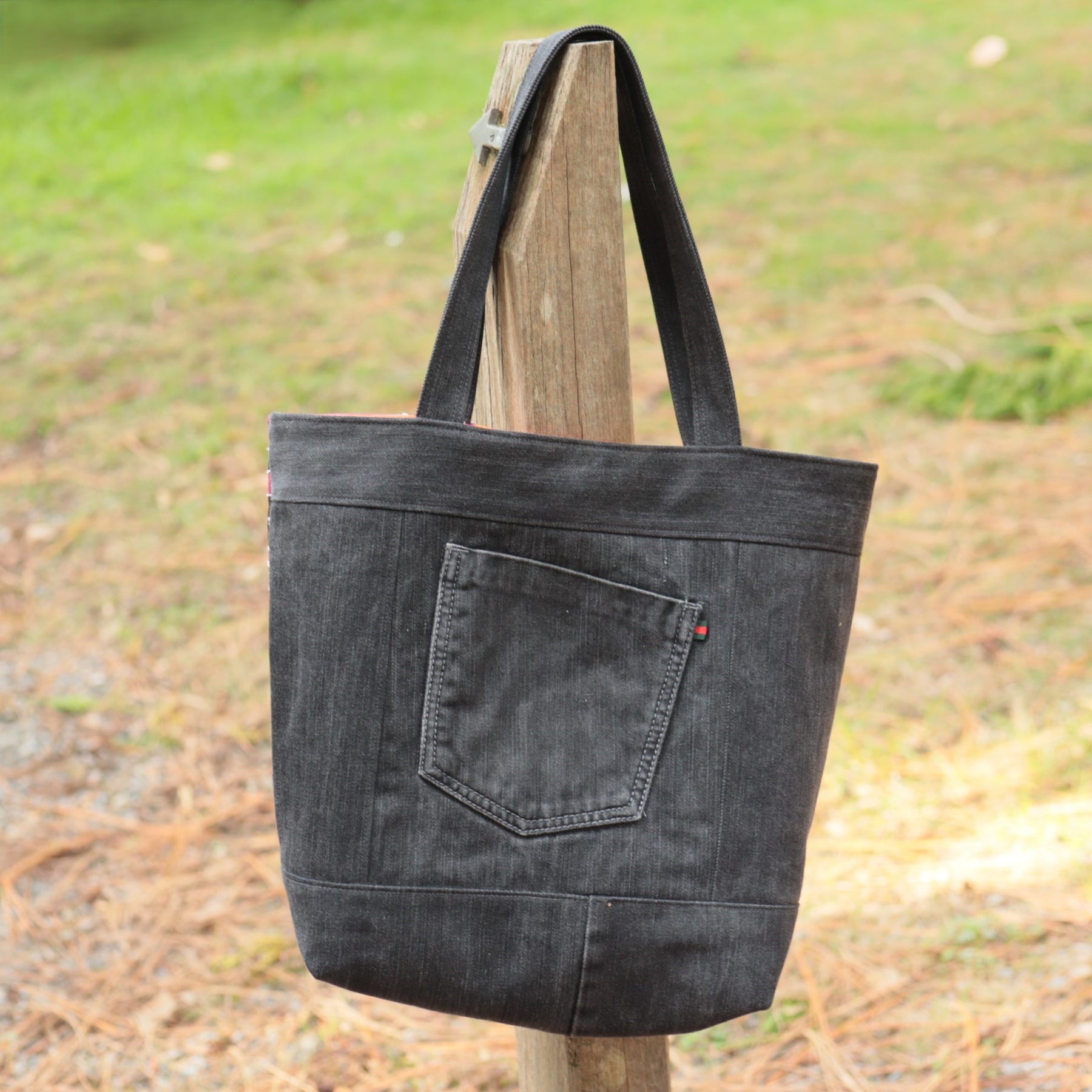 Tote Bag, Hand Dyed with upcycled denim, autumn colours