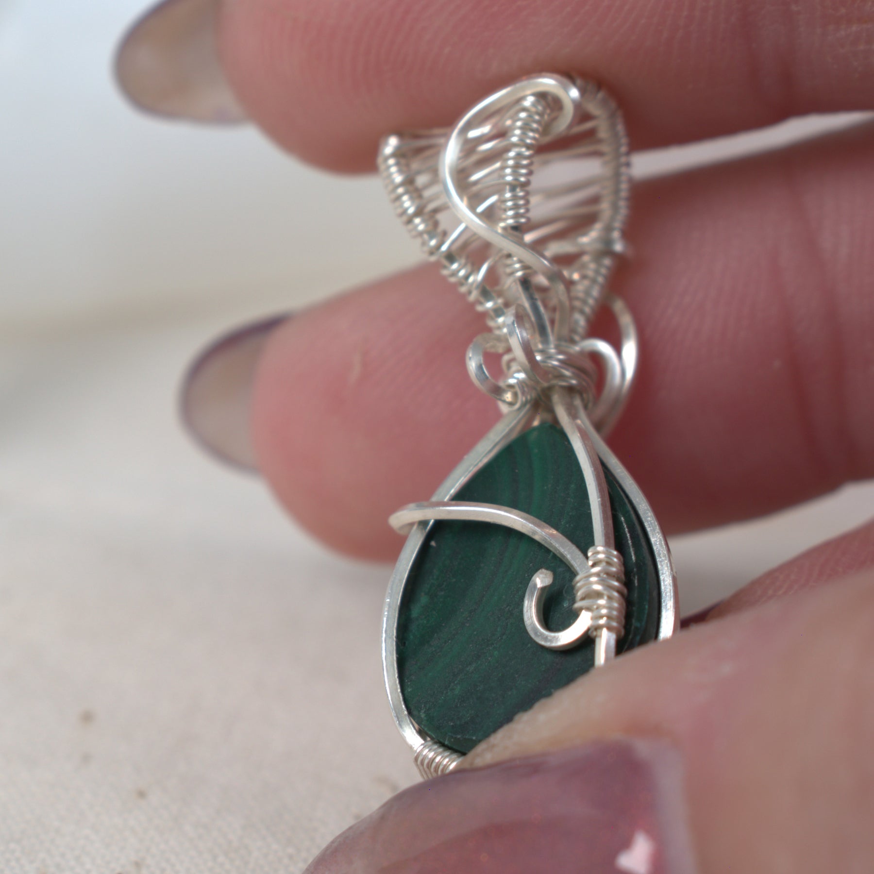 Wire Wrapped Malachite Keepsake Pendant
