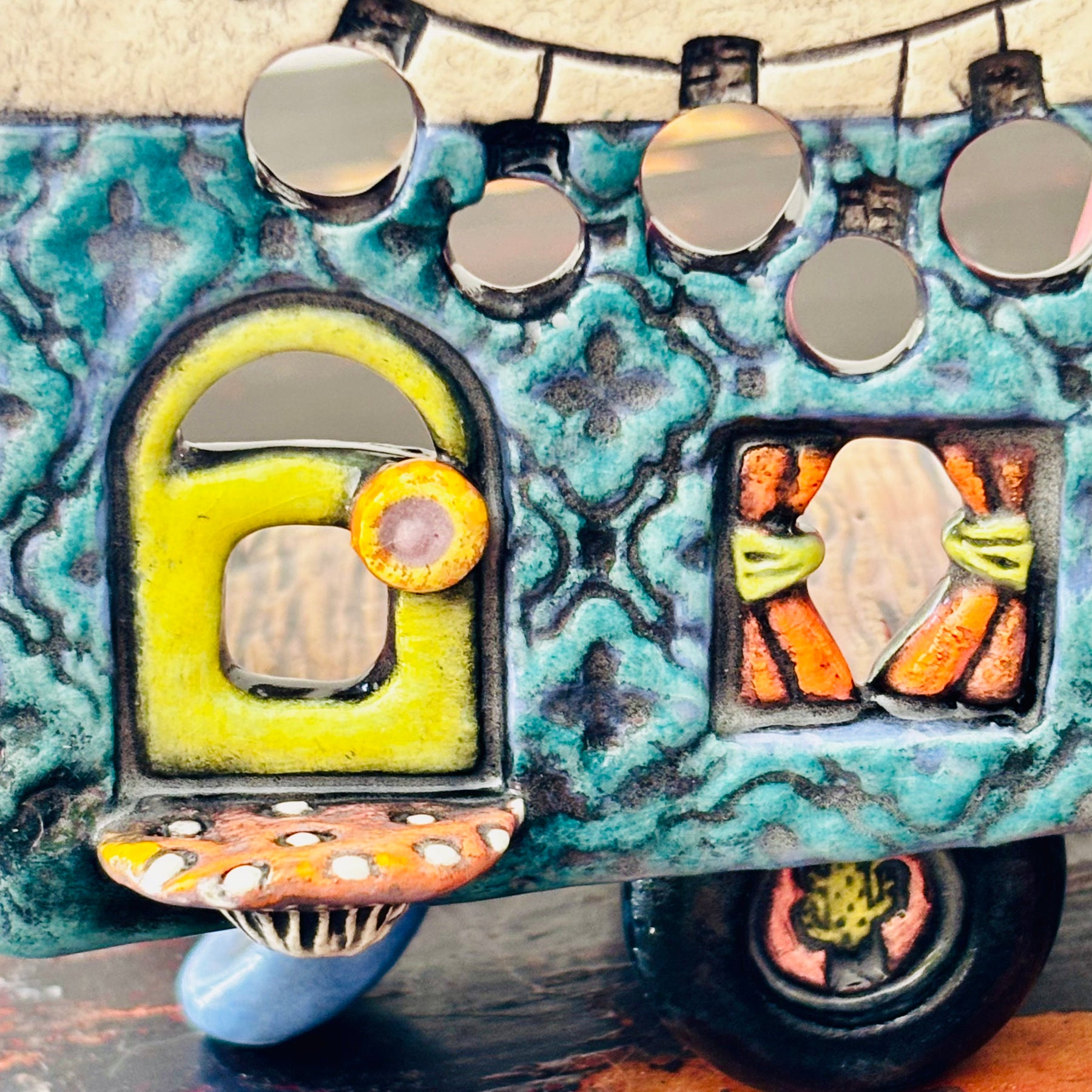 Handmade Ceramic Caravan Tea Light Lantern (Blue)