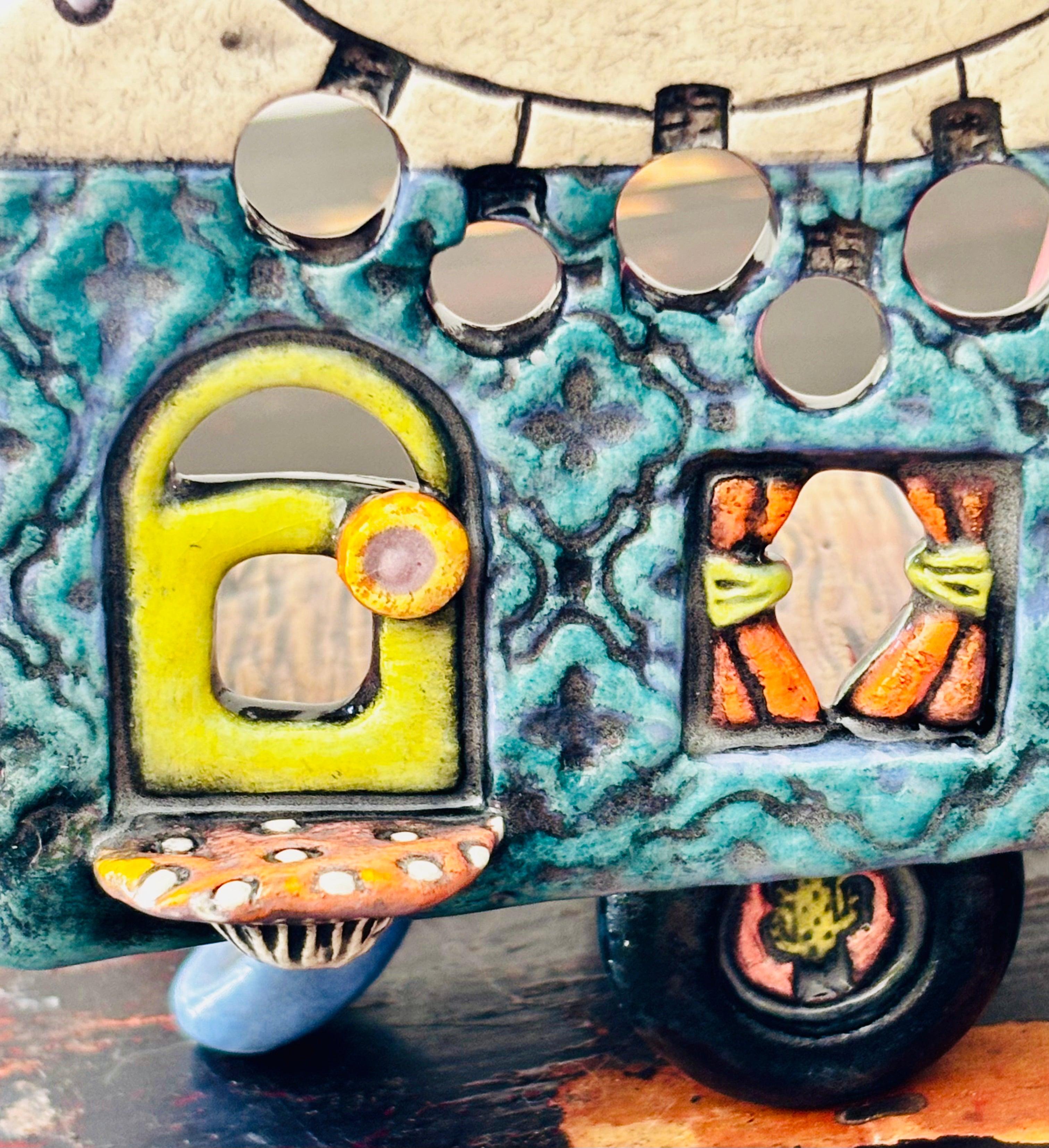 Handmade Ceramic Caravan Tea Light Lantern (Blue)