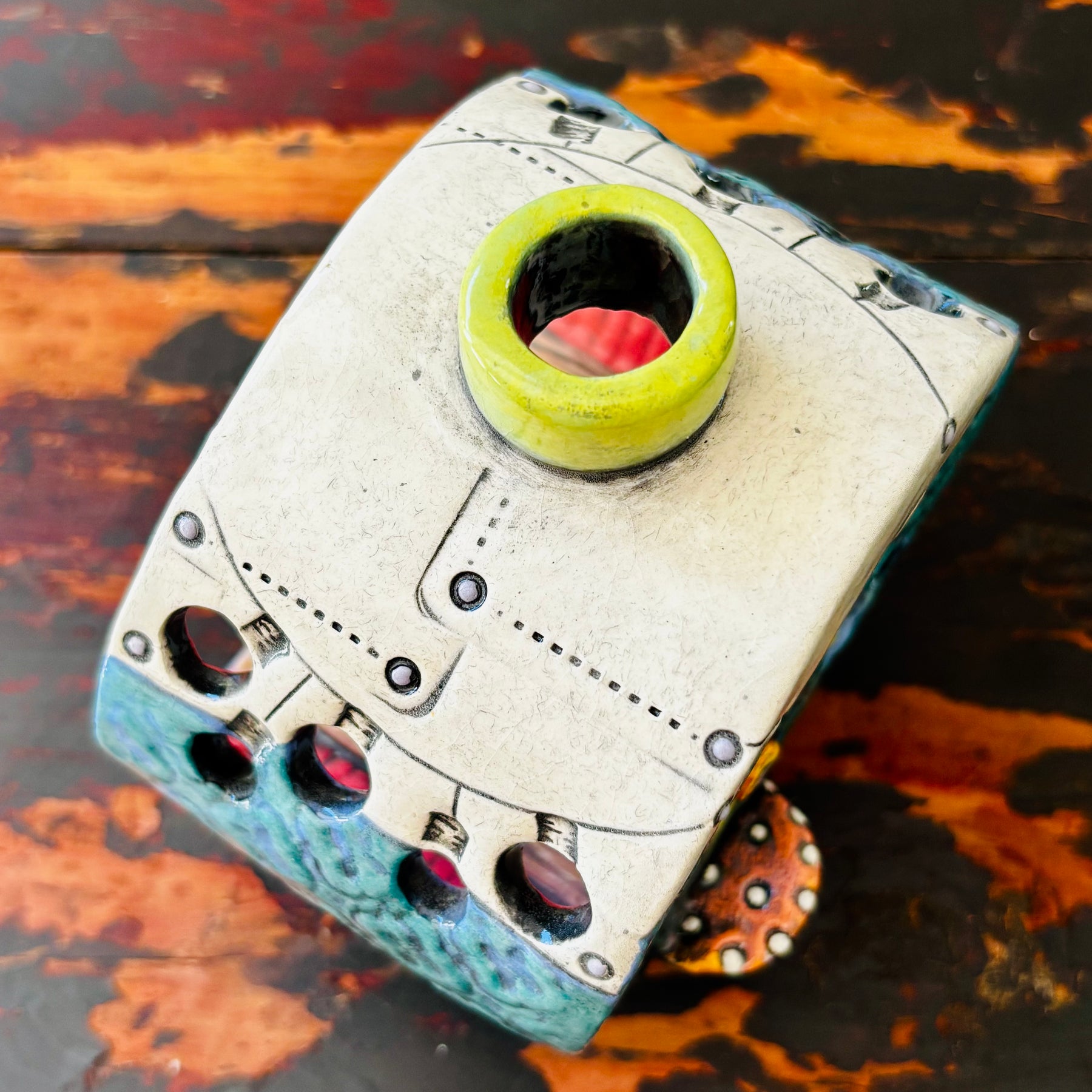 Handmade Ceramic Caravan Tea Light Lantern (Blue)
