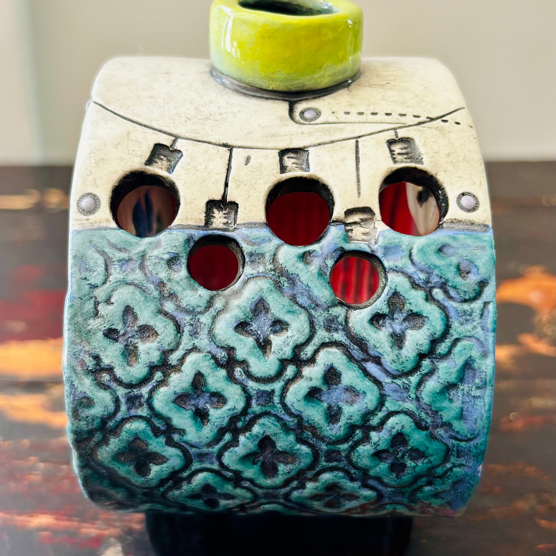 Handmade Ceramic Caravan Tea Light Lantern (Blue)
