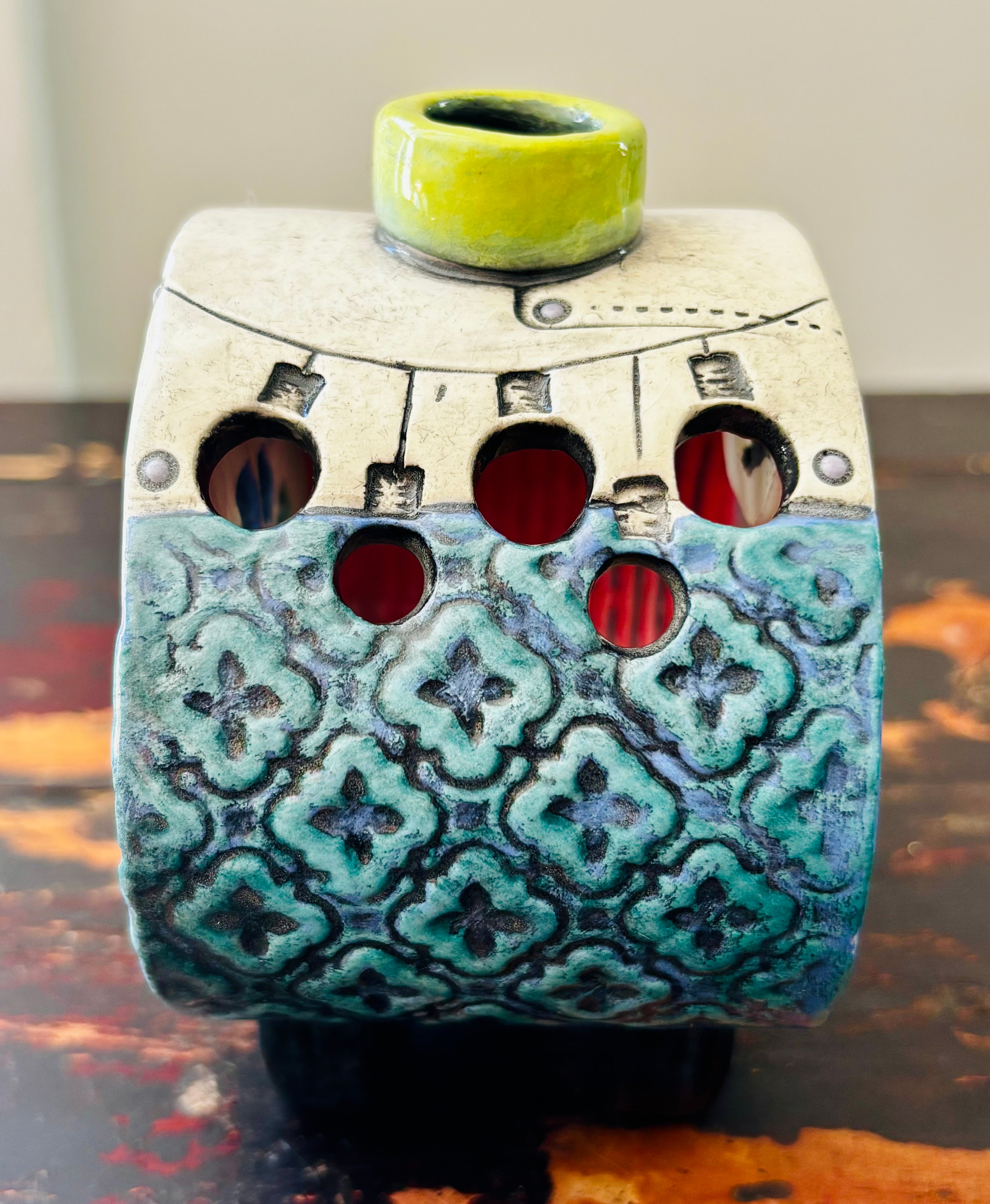 Handmade Ceramic Caravan Tea Light Lantern (Blue)