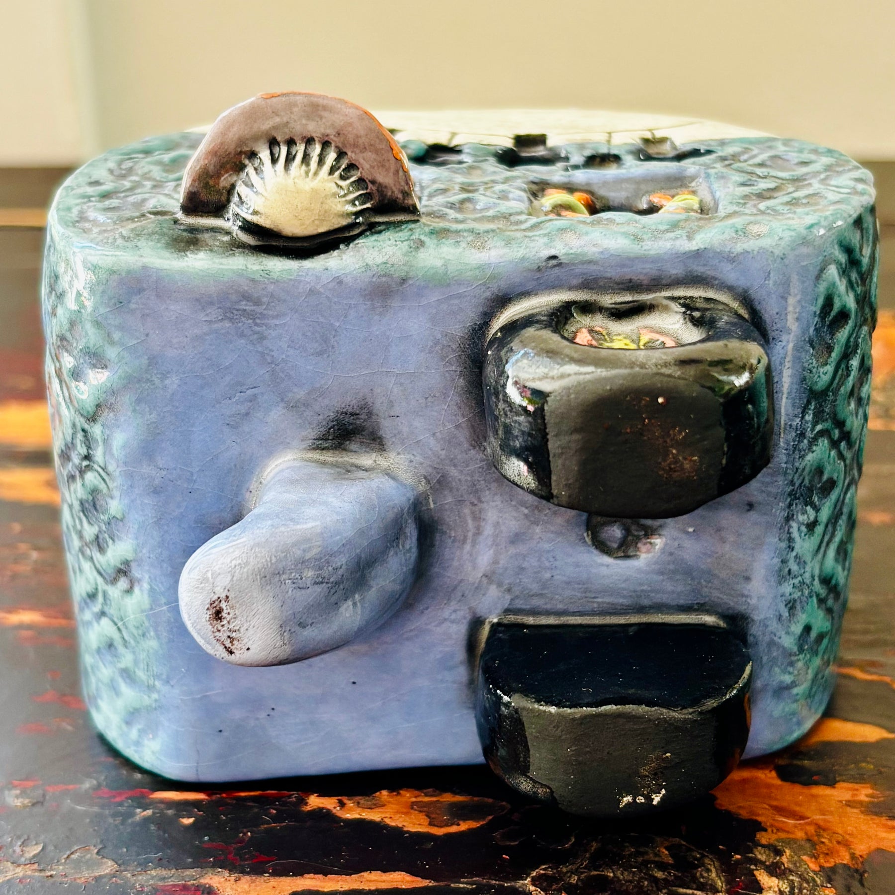 Handmade Ceramic Caravan Tea Light Lantern (Blue)