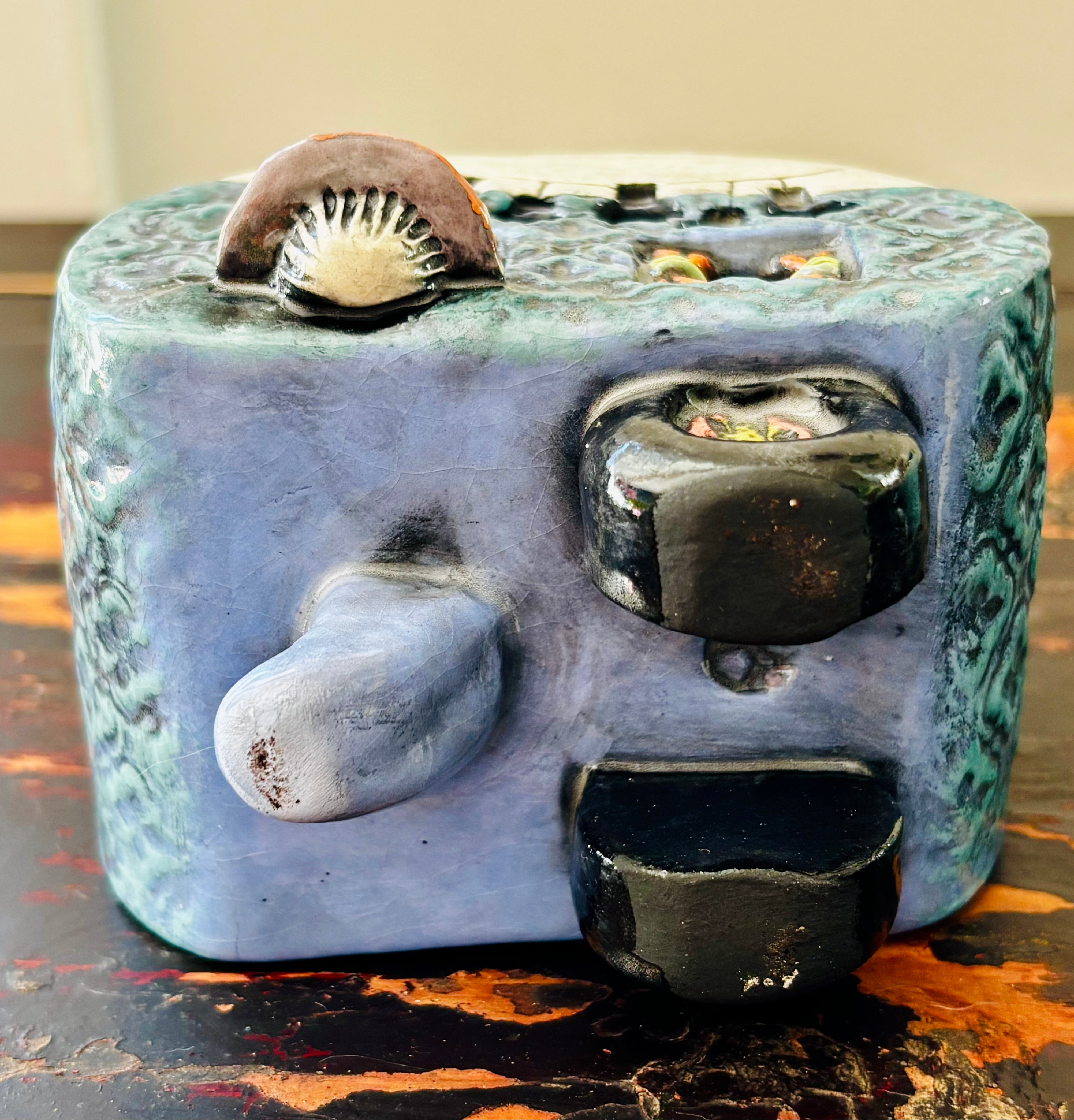 Handmade Ceramic Caravan Tea Light Lantern (Blue)