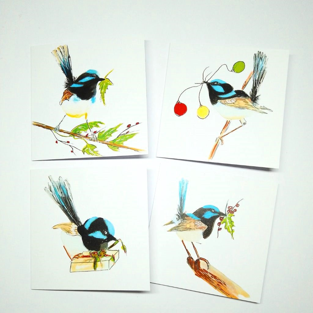 Blue Wren Unique Christmas Cards - 4 designs