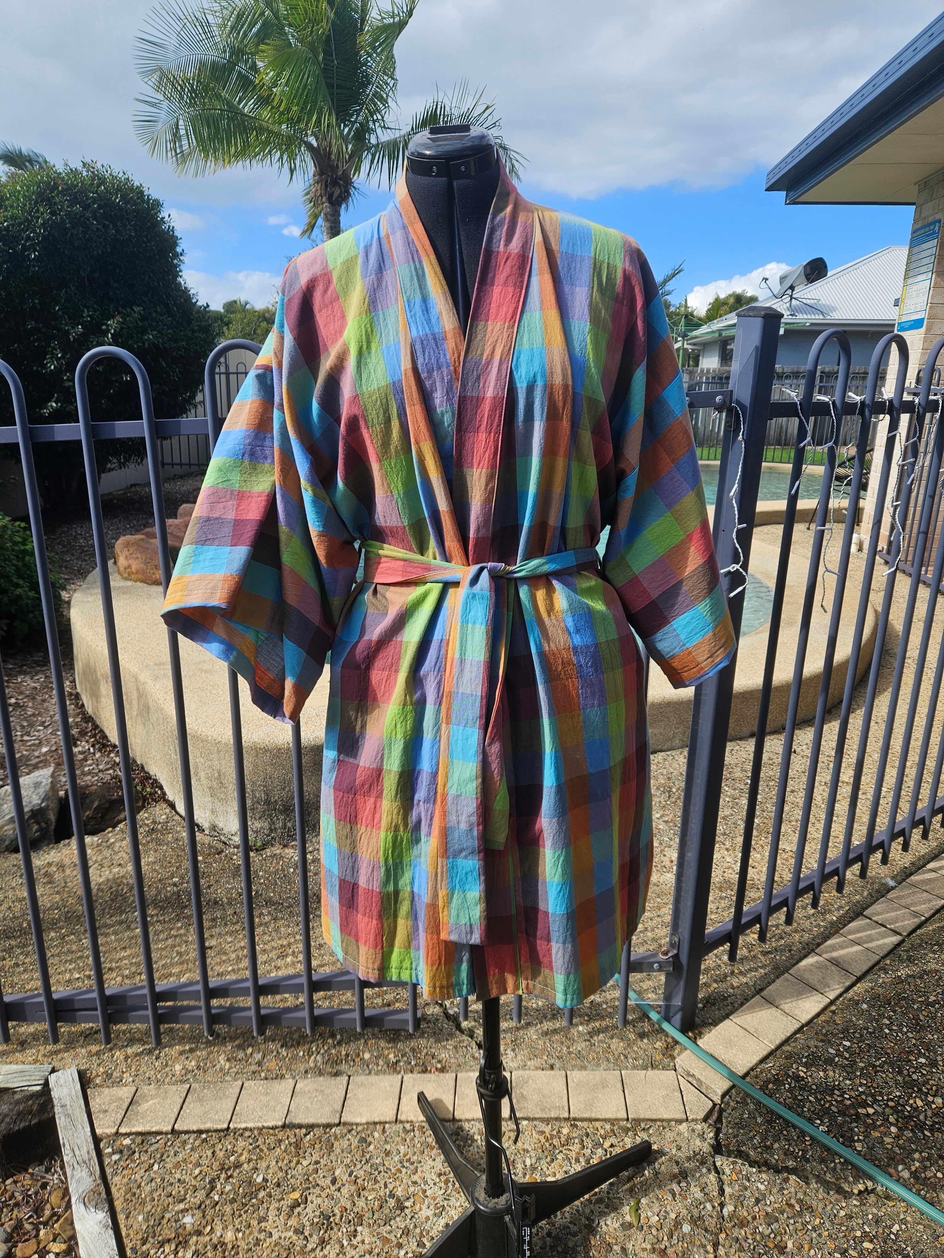 Dressing Gown Lightweight 100% Cotton Colourful check