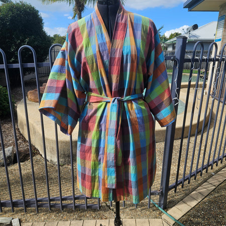 Dressing Gown Lightweight 100% Cotton Colourful check