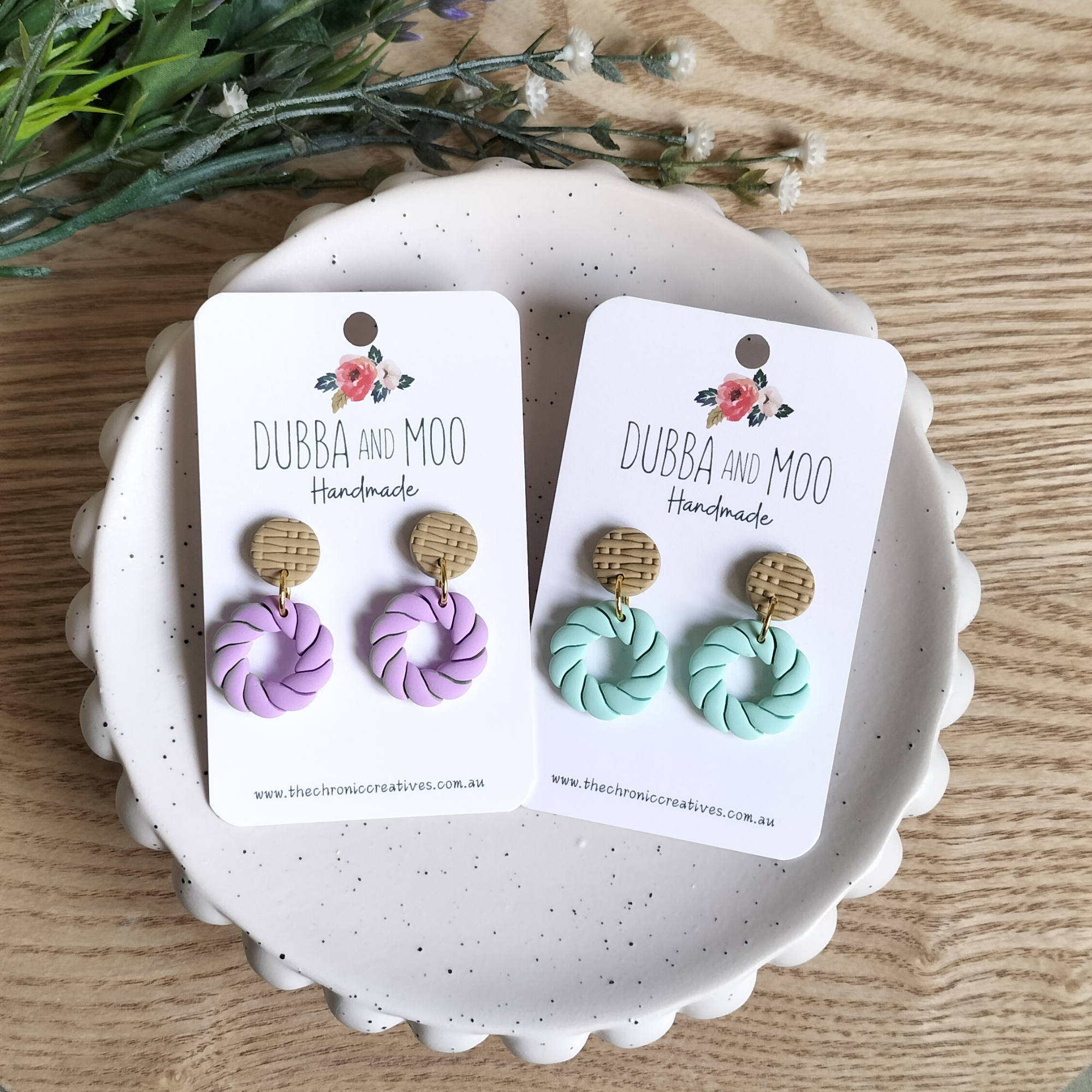 Rattan Round Twist Polymer Clay Dangle Earrings - Assorted Colours