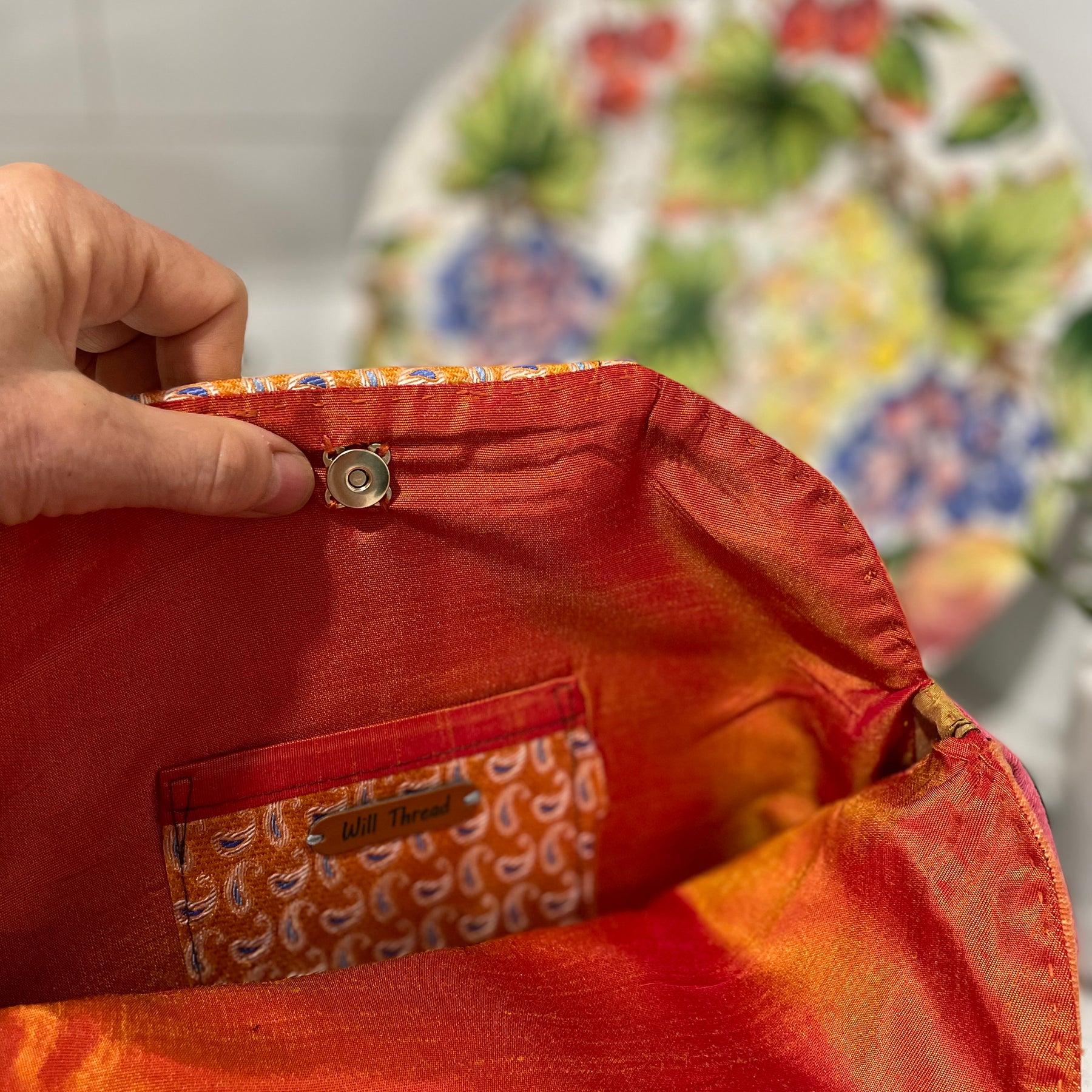 Bright Orange Upcycled Wooden‑Handle Bag
