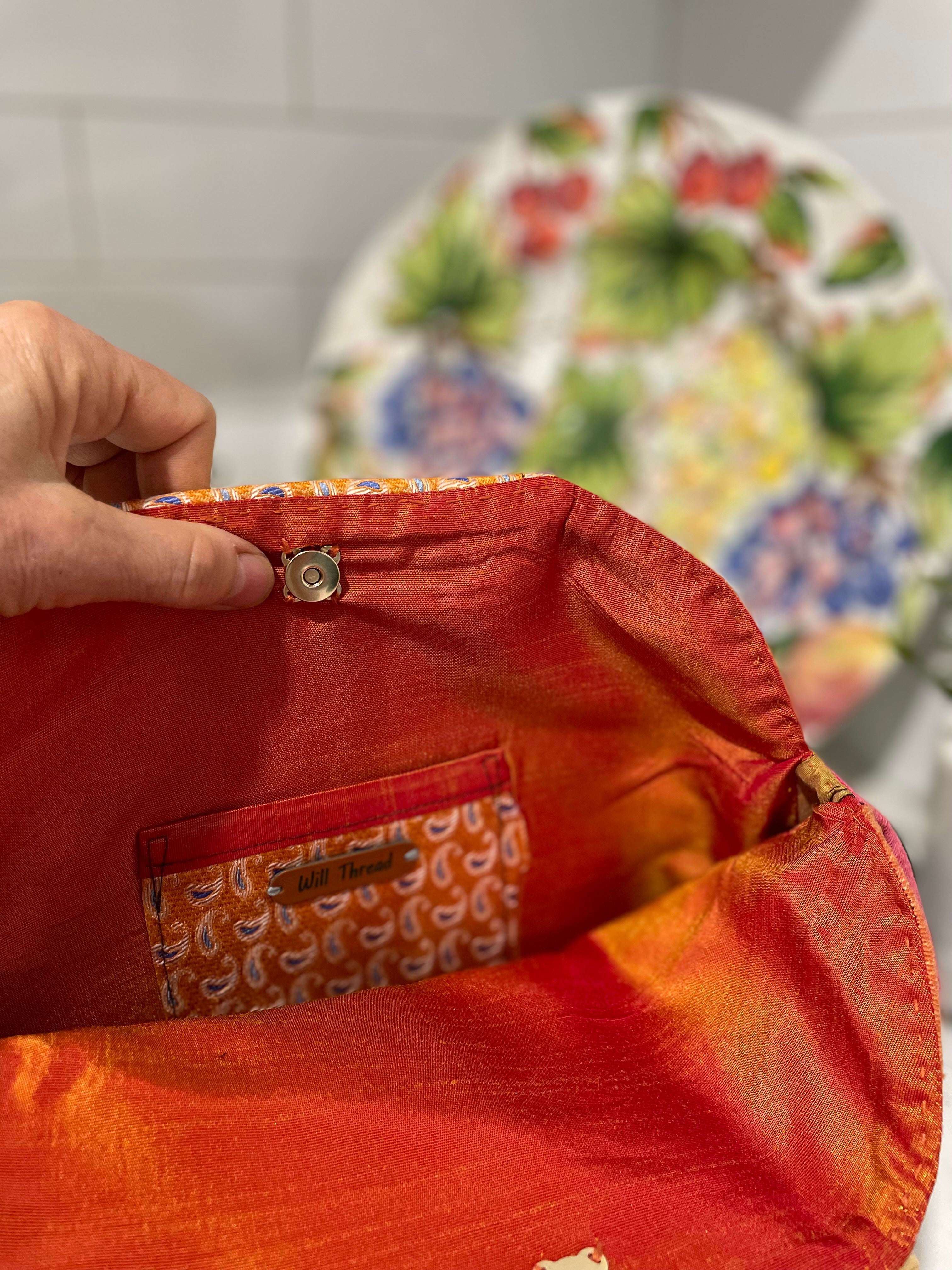 Bright Orange Upcycled Wooden‑Handle Bag