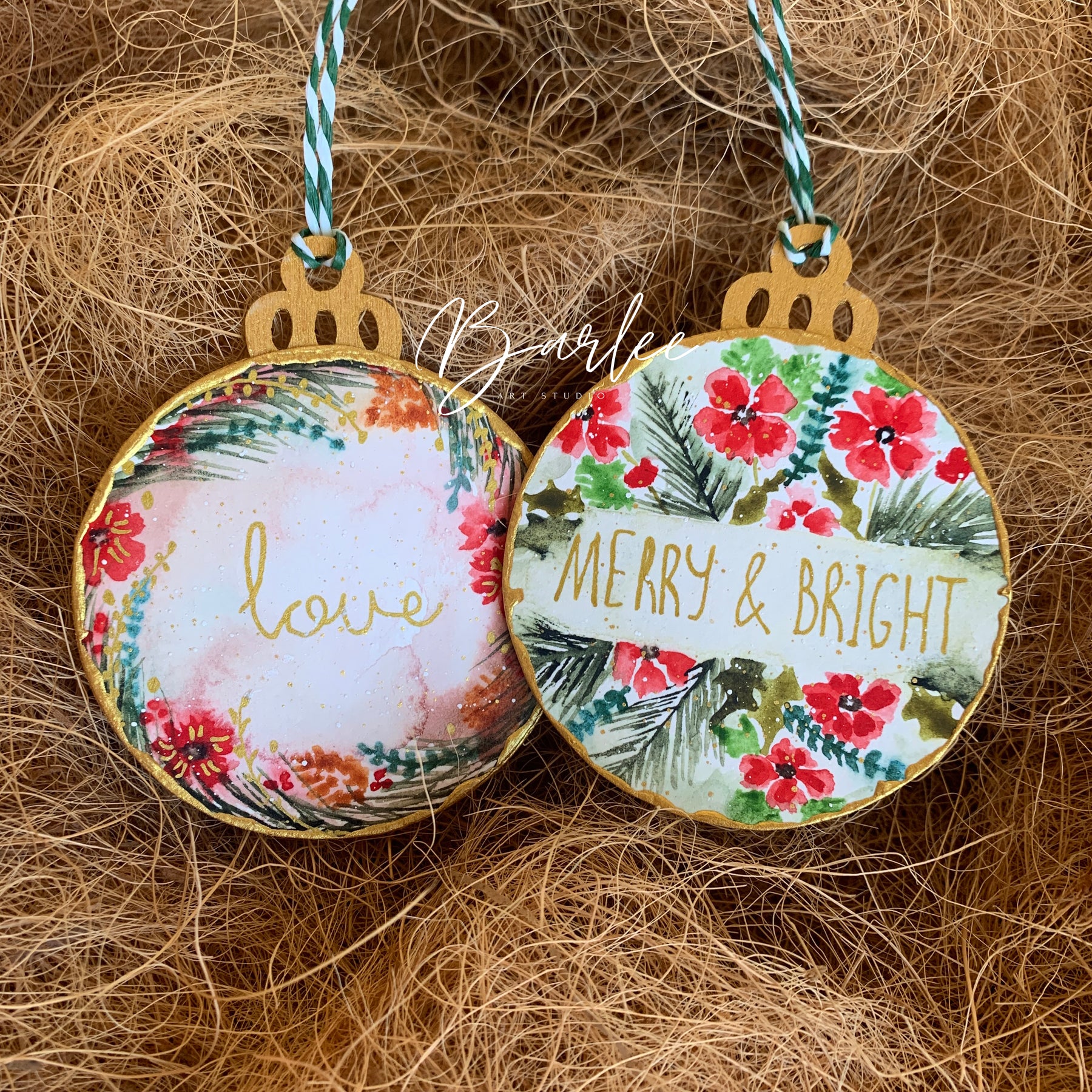 Set of 2 Hand-Painted Christmas Decorations - Unique Ornaments