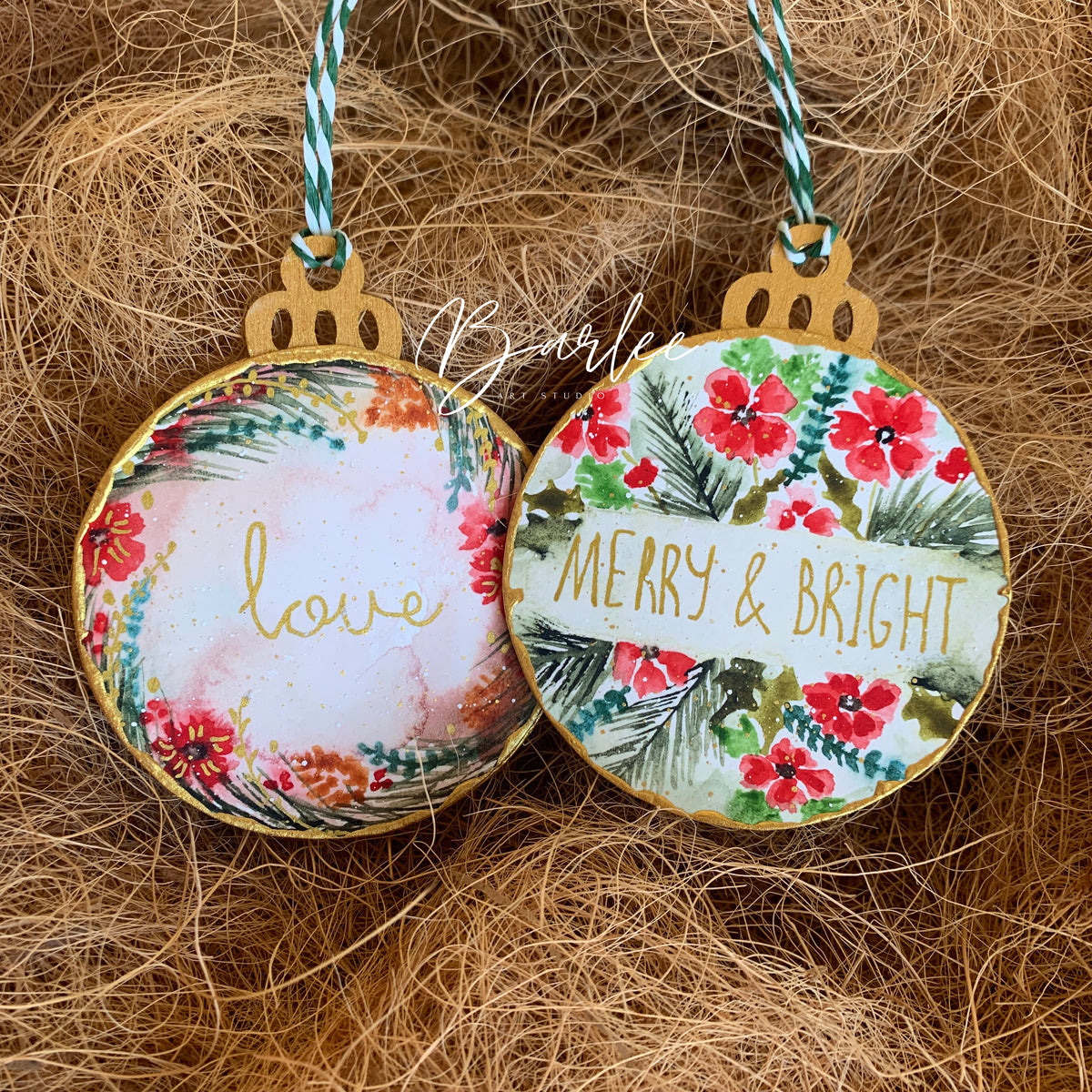 Set of 2 Hand-Painted Christmas Decorations - Unique Ornaments