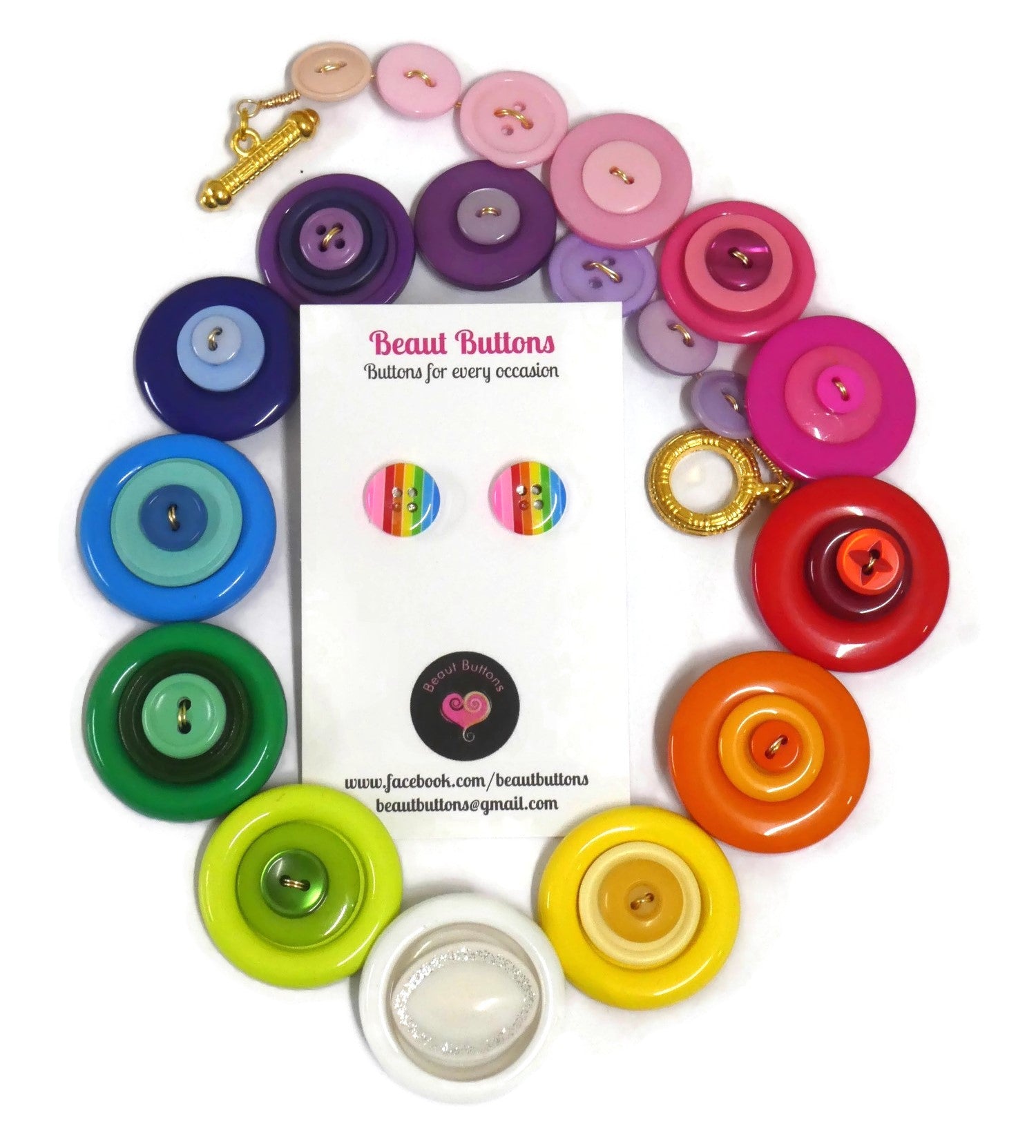 Colorful button necklace and earrings - Rainbow Connection