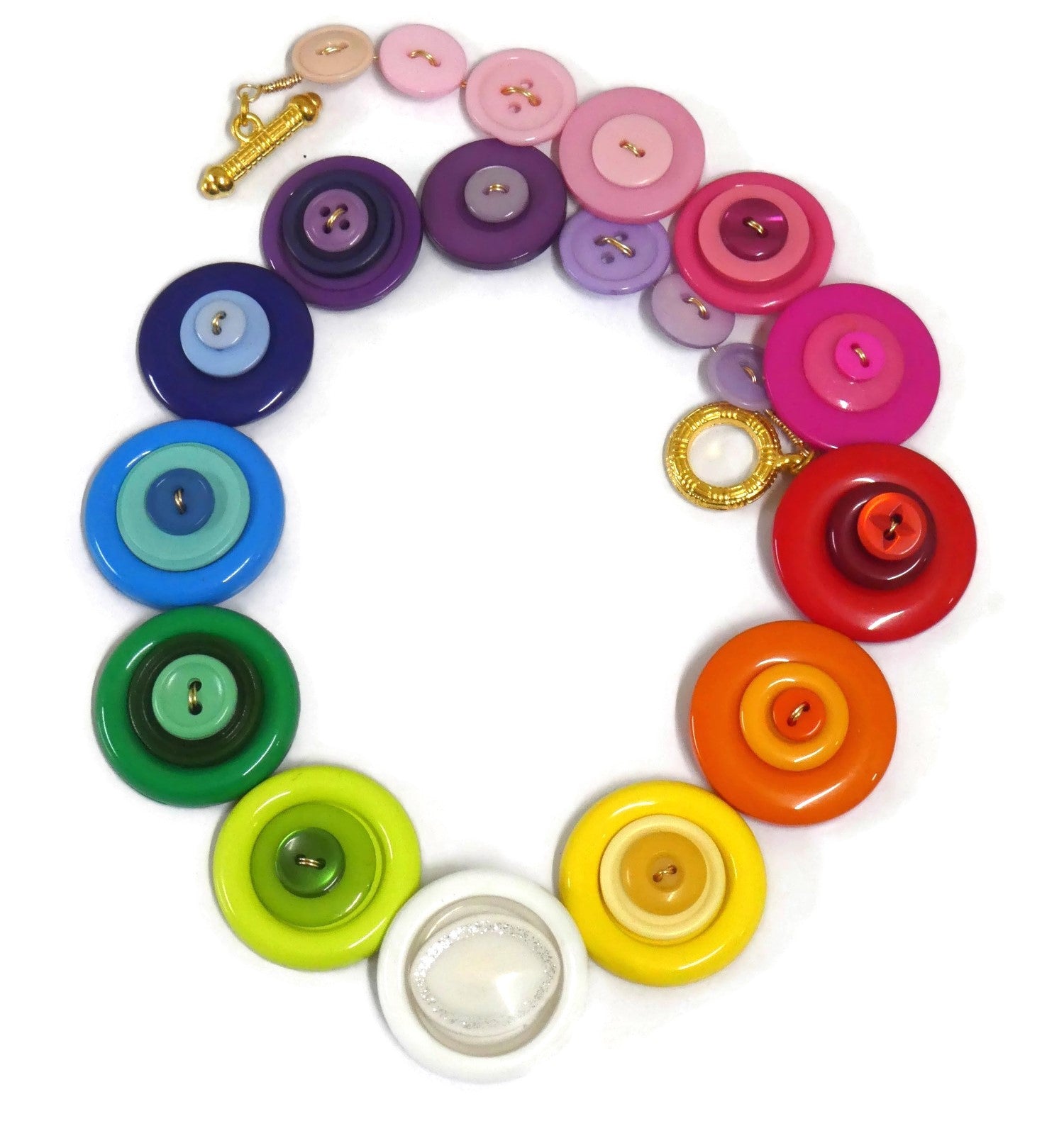 Colorful button necklace and earrings - Rainbow Connection