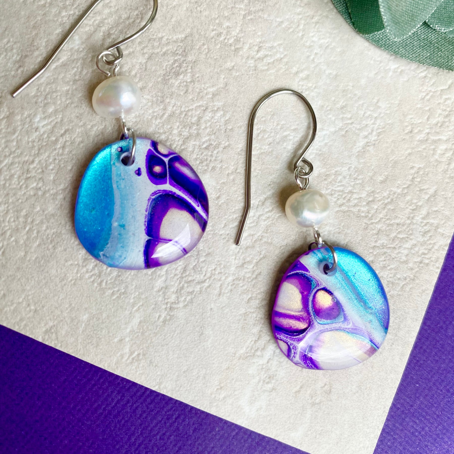 Freshwater Pearls and Original Art Earrings