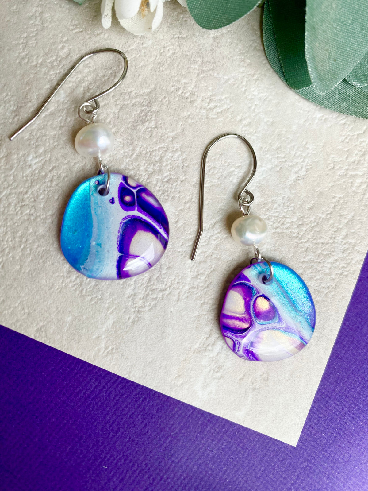 Freshwater Pearls and Original Art Earrings
